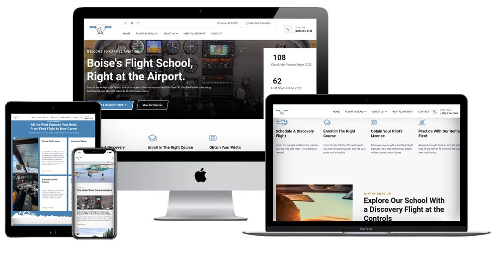 Carmel Aviation website built by Lamplighter Web Design