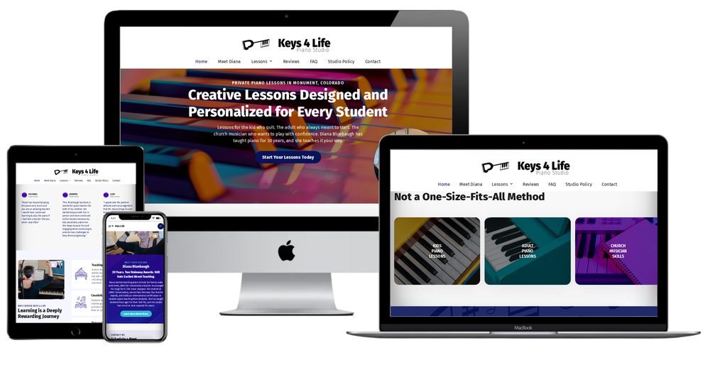 Keys 4 Life Piano Studio website built by Lamplighter Web Design
