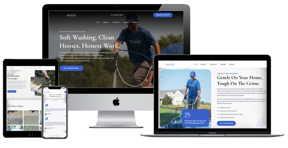 Pristine Soft Wash website built by Lamplighter Web Design